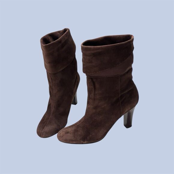 Women's Nine West Pegeen Pull On Ankle Boots Booties Shoes Size 8M Brown Suede - Picture 1 of 15